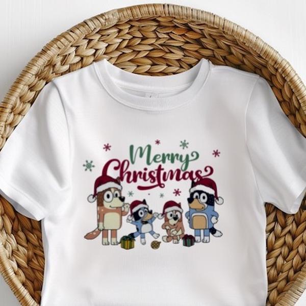 Merry Christmas Bluey Heeler family kids unisex tshirt matching family
