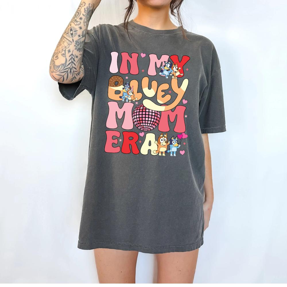 in my bluey mum era pink bluey Womenswear Tshirt graphic tee women's shirts teeshirt tops slogan mothers day gift