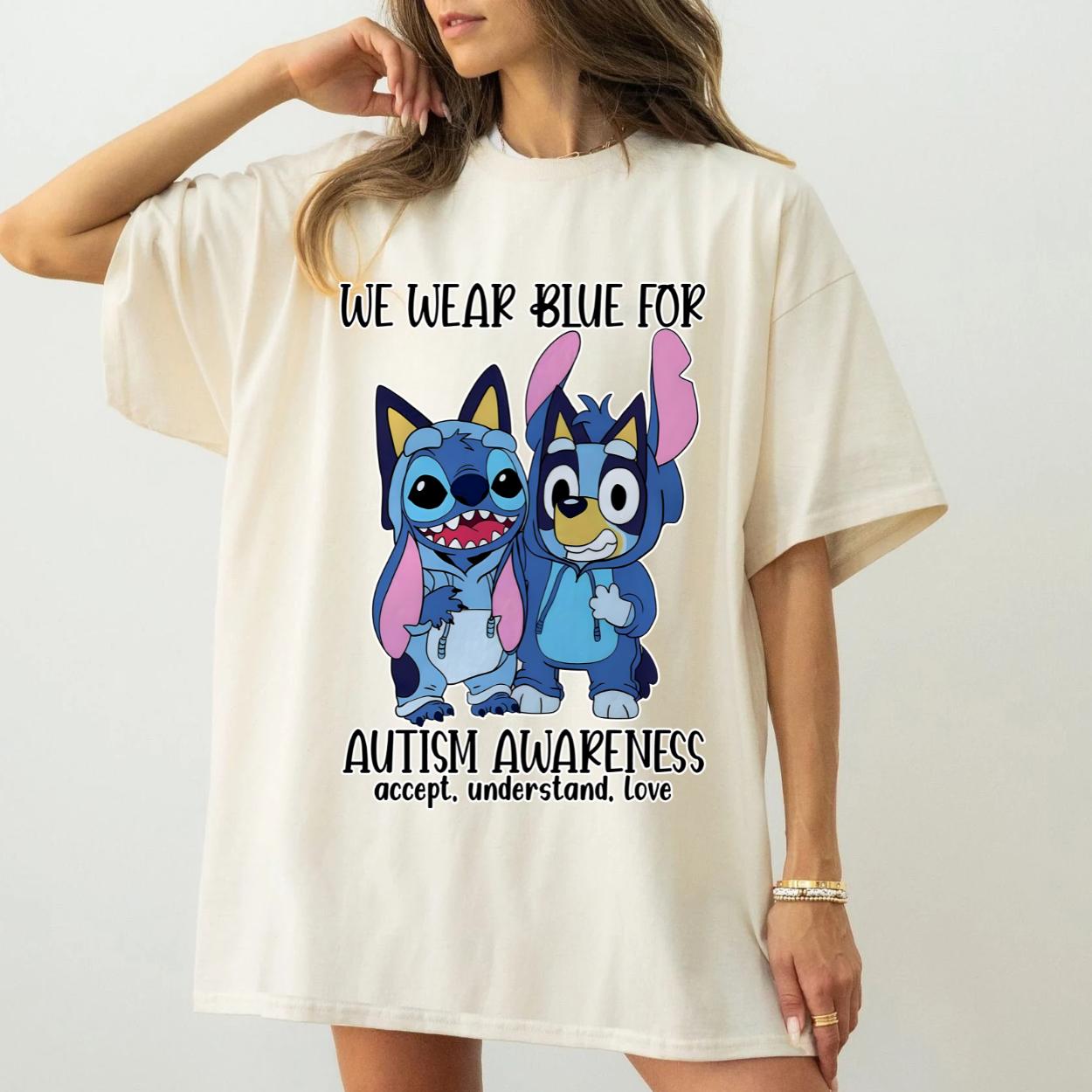 Stitch bluey autism awareness bluey inspired Top Womenswear Tshirt graphic  tee  women's shirts teeshirt tops slogan  shirt