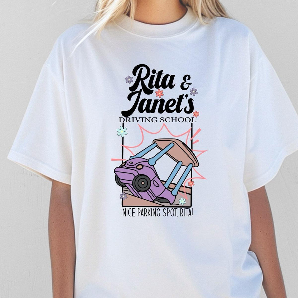 Rita and Janet’s driving school girly Bluey inspired design T-Shirt nice parking spot Rita graphic  tee tees women's shirts