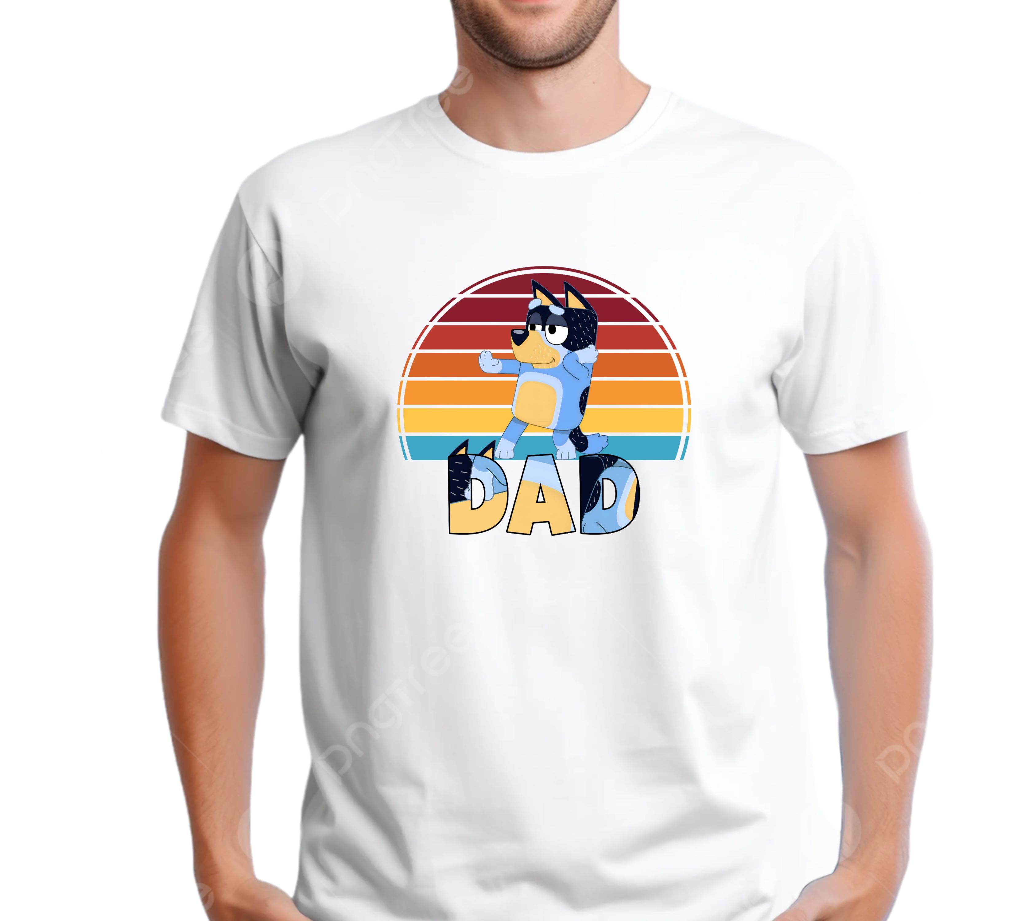 Dad bluey inspired dog T-Shirt Menswear Top Casual Cotton dad gift printed tshirt business printed  t-shirt graphic  shirt design rainbow backdrop