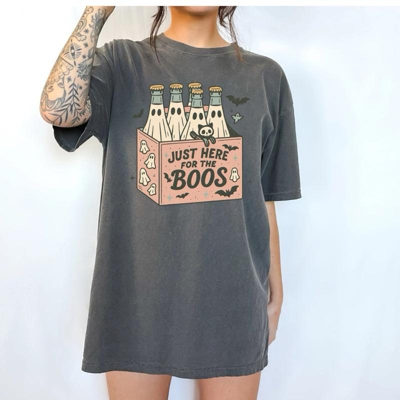Just here for the boos funny adult tshirt Womenswear graphic  tee Halloween fall autumn