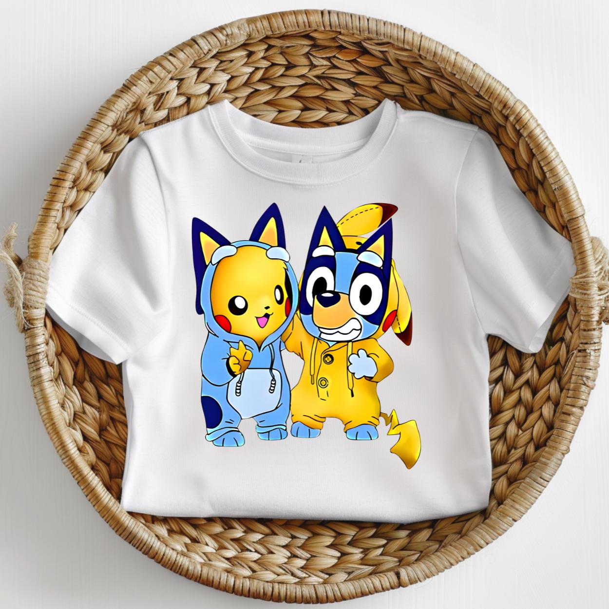 pikachu x bluey autism child tshirt kids unisex design gift tee toddler boy or girl