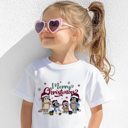 Merry Christmas Bluey Heeler family kids unisex tshirt matching family
