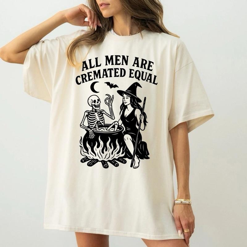 All men are cremated equal funny adult tshirt Womenswear graphic  tee Halloween autumn fall witches