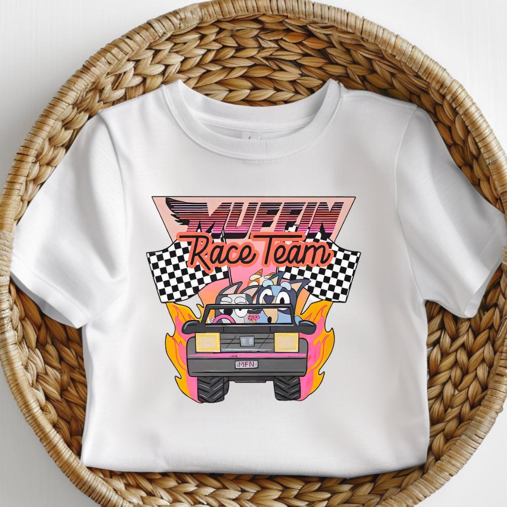 Muffin race team bluey unisex toddler childrens kids tshirt  slogan cute blue dog