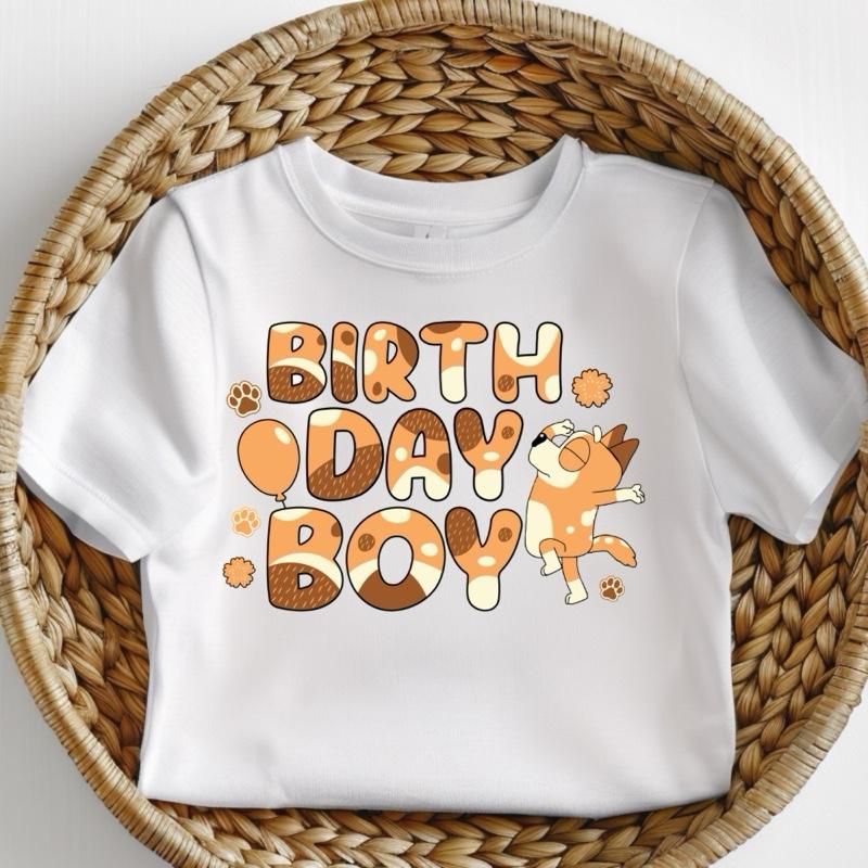Bluey Birthday Boy Celebration Milestone Kids T-Shirt Cotton Toddler Boy Cute Fruit of the Loom Valueweight