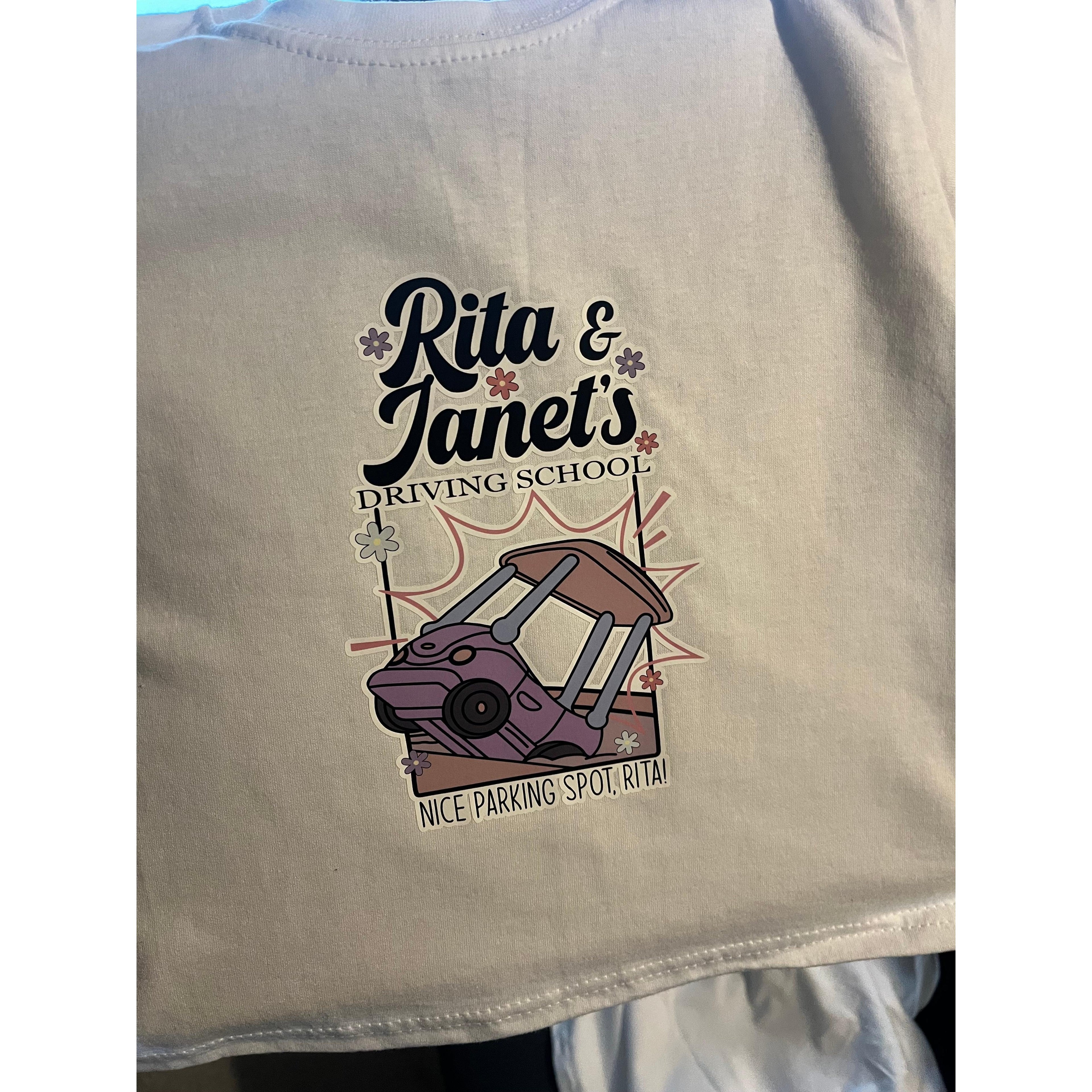 Rita and Janet’s Driving school Girly with flowers T-Shirt kids top Bluey gift nice parking spot Rita graphic  tee