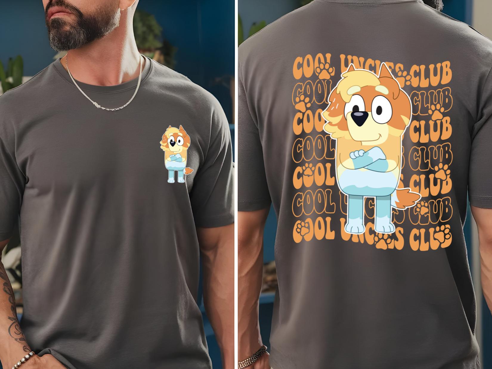 Cool uncles club bluey front and back  T-Shirt Menswear Top Casual Cotton  gift printed tshirt business printed  t-shirt graphic  shirt design retro