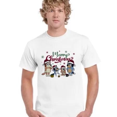 Bluey inspired merry Christmas tshirt Cotton Menswear womenswear matching family Unisex
