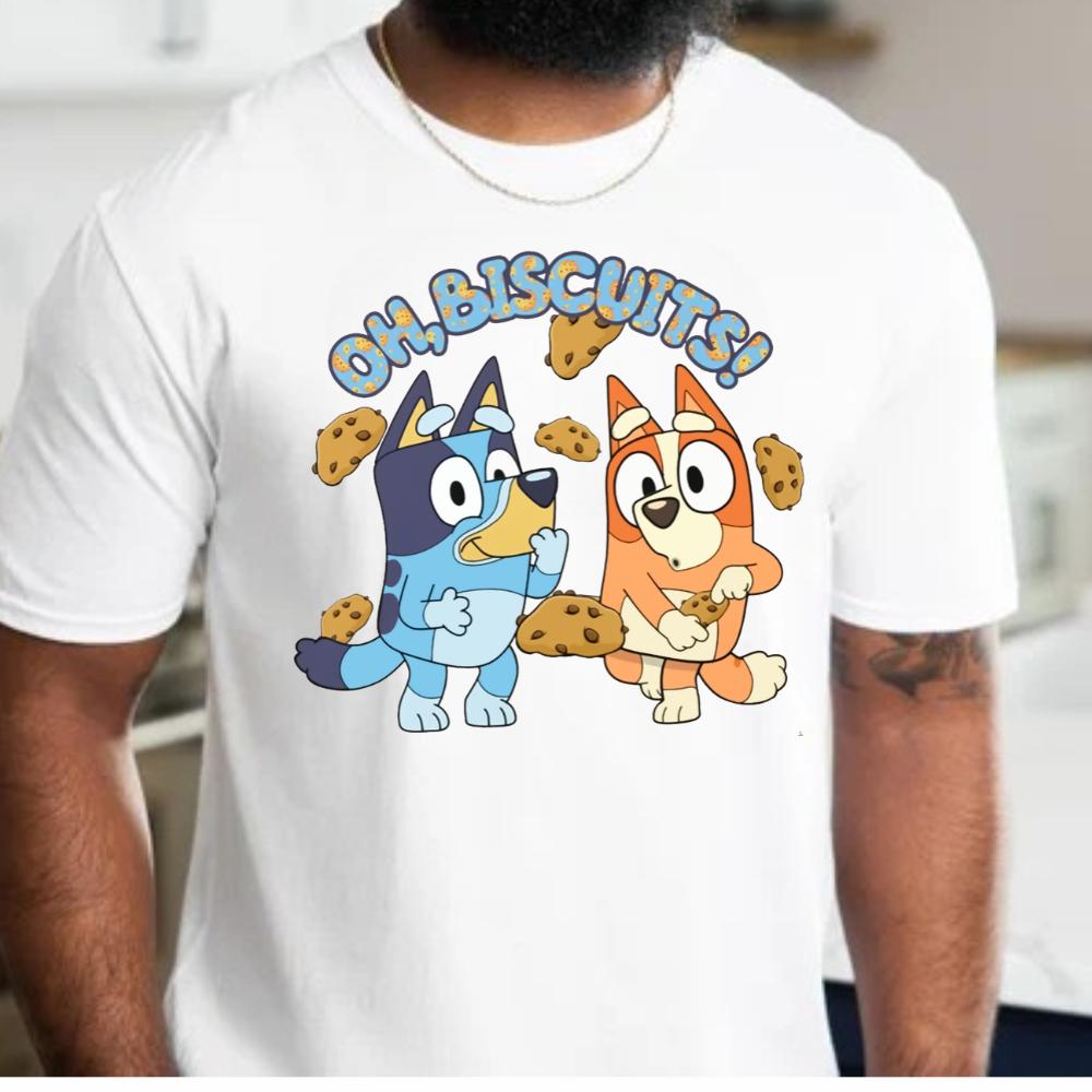oh biscuits bluey and bingo  T-Shirt Menswear Top Casual Cotton  gift printed tshirt business printed  t-shirt graphic  shirt design