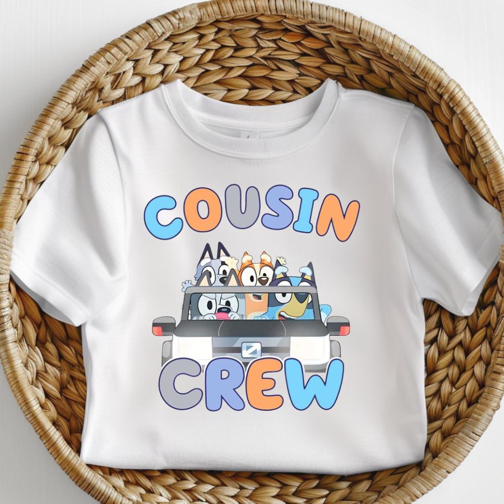 cousin crew bluey unisex toddler childrens kids tshirt  slogan cute awareness blue dog