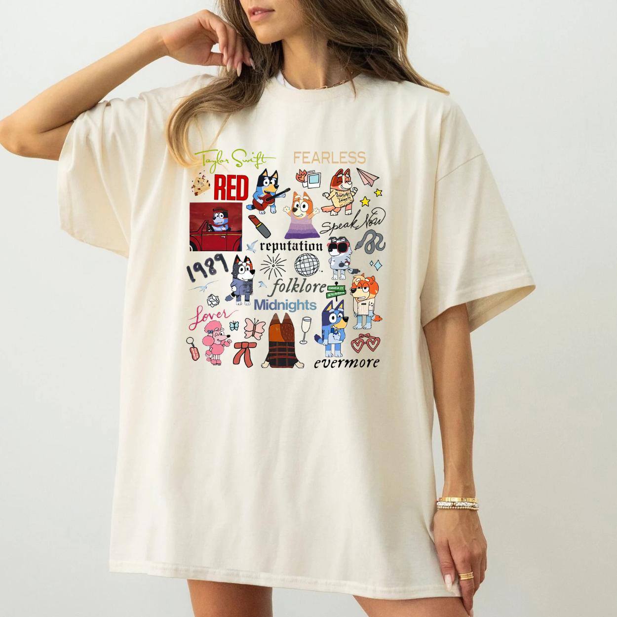 Bluey x taylor tour mashup bluey inspired Top Womenswear Tshirt graphic  tee  women's shirts teeshirt tops slogan  shirt