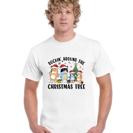 Men’s and womens family matching unisex rocking around the Christmas tree tees Tshirt