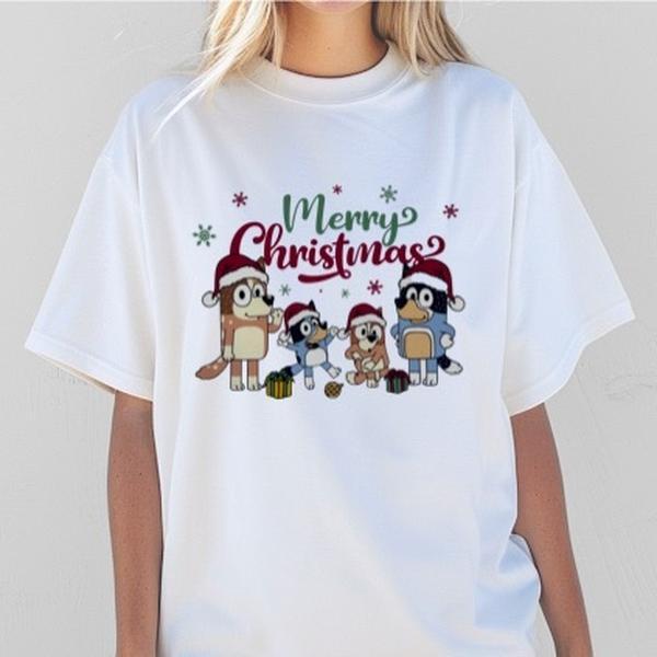 Bluey inspired merry Christmas tshirt Cotton Menswear womenswear matching family Unisex
