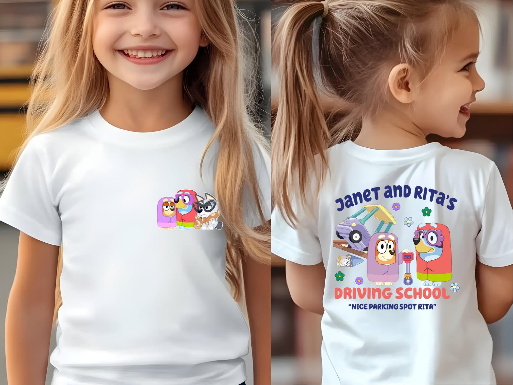 janet and ritas driving school bluey kids Tshirt cotton toddler unisex cute printed
