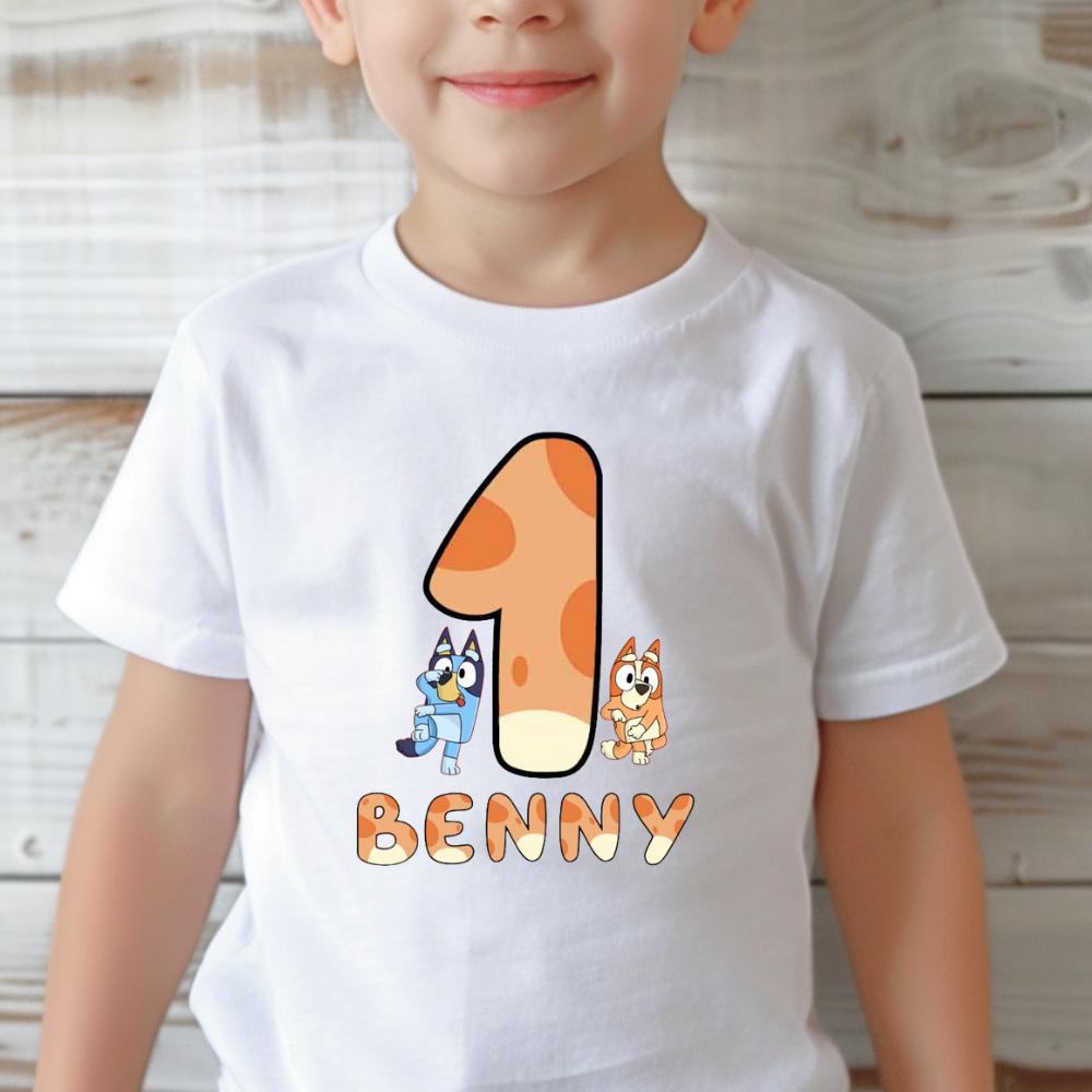 customised / personalised  birthday number bluey child tshirt kids unisex design gift tee toddler boy or girl