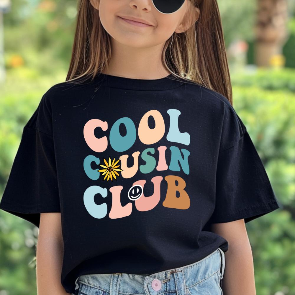 cool cousin club slogan retro flower kids Tshirt cotton toddler girl boy  cute kids  tshirt