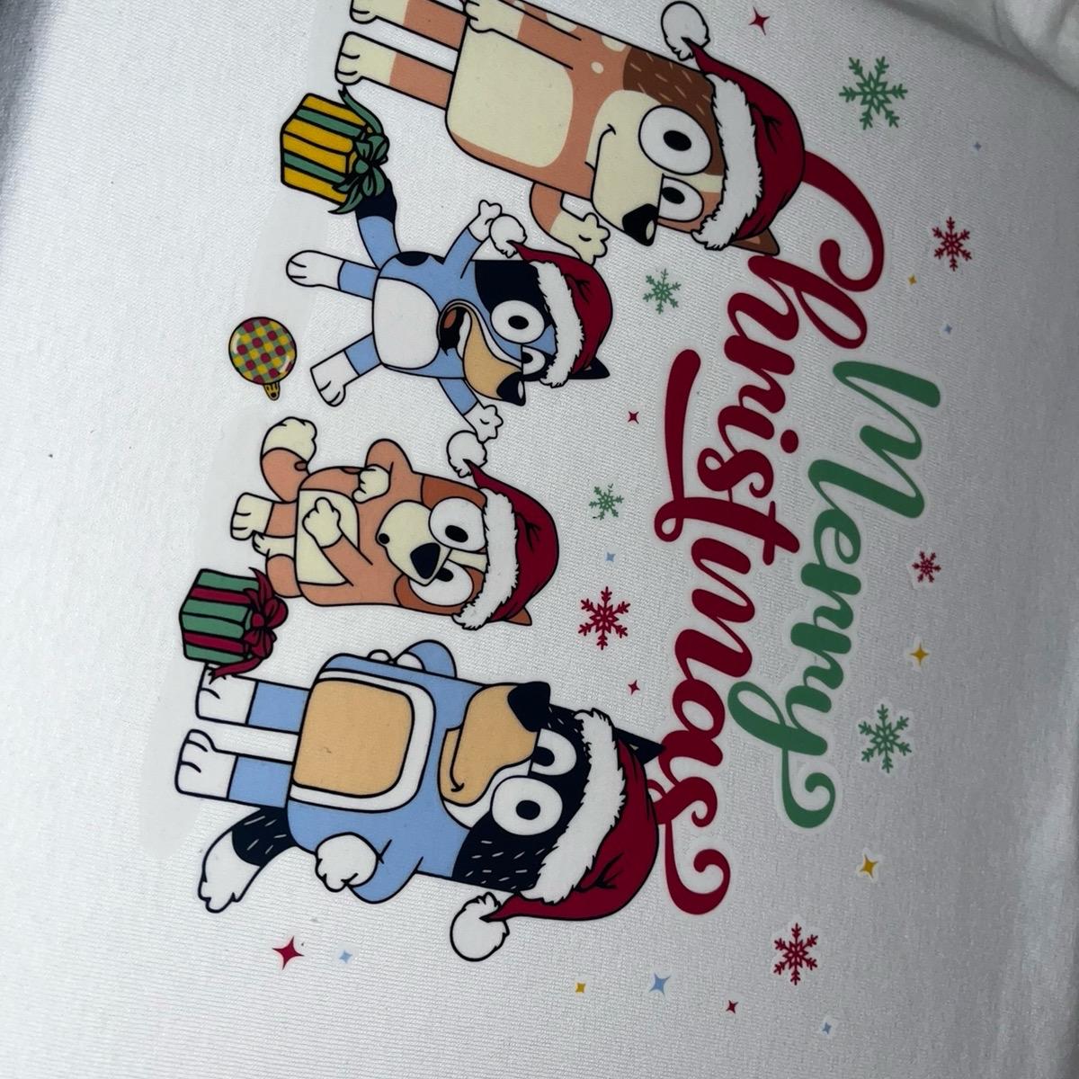 Merry Christmas Bluey Heeler family kids unisex tshirt matching family