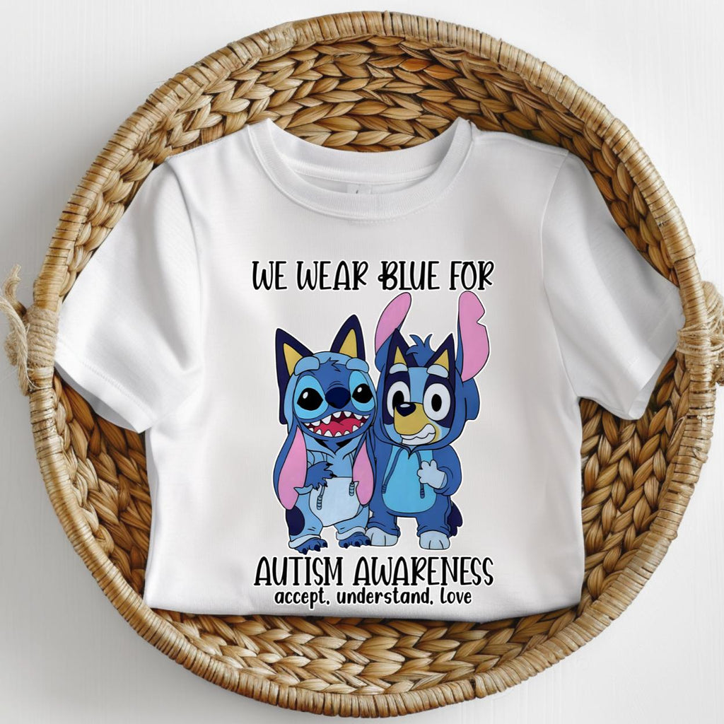 Stitch x bluey autism awareness bluey child tshirt kids unisex design gift tee toddler boy or girl