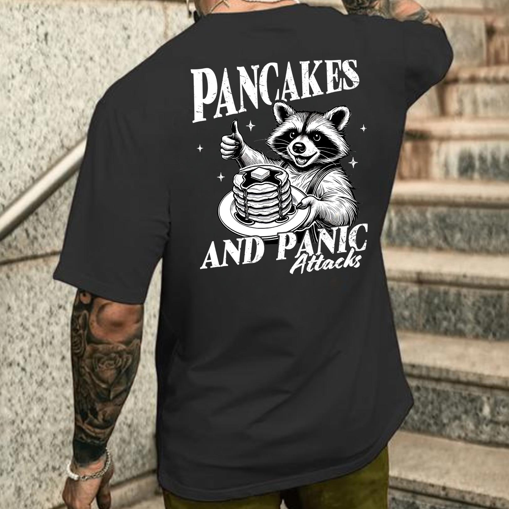pancakes and panic attacks racoon funny T-Shirt Menswear Top Casual Cotton gift printed tshirt design printed  t-shirt graphic  shirt fathers day