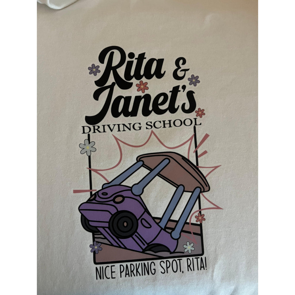 Rita and Janet’s Driving school Girly with flowers T-Shirt kids top Bluey gift nice parking spot Rita graphic  tee