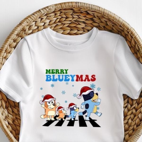 Merry blueymas Christmas tshirt matching family