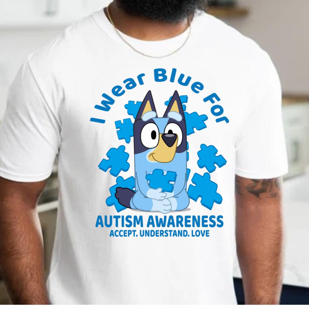 unisex adult bluey autism awareness matching  T-Shirt Menswear Top Casual Cotton  gift printed tshirt business printed  t-shirt graphic  shirt design
