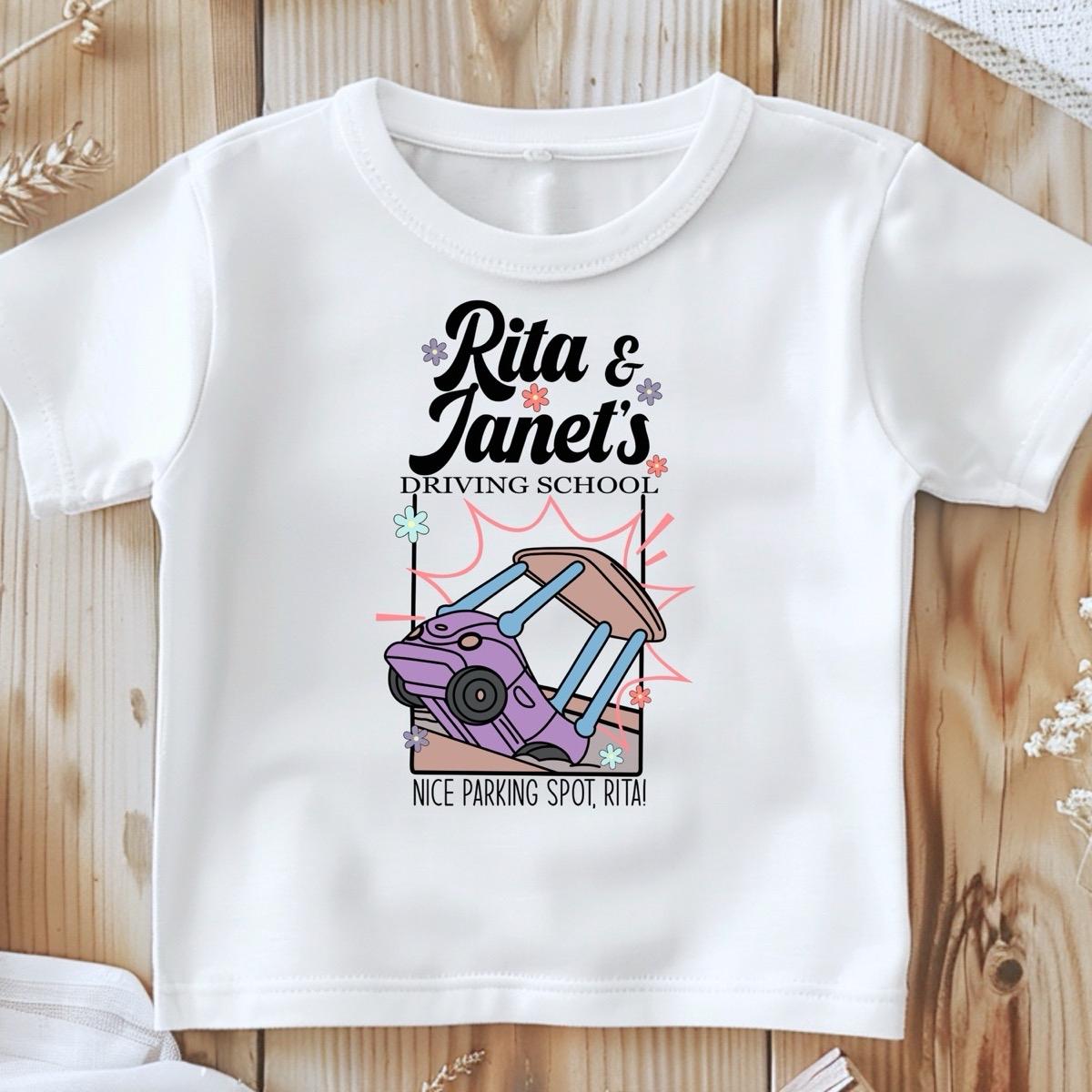 Rita and Janet’s Driving school Girly with flowers T-Shirt kids top Bluey gift nice parking spot Rita graphic  tee