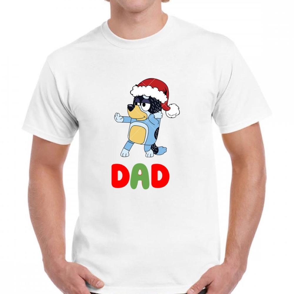 Dad Christmas bluey inspired Tshirt with hat on menswear