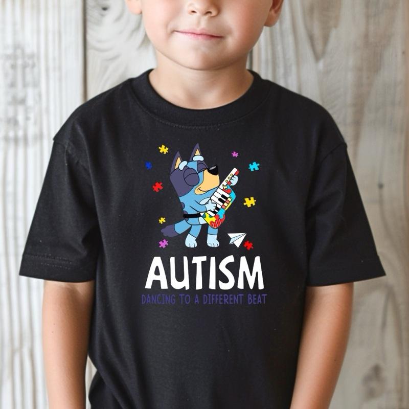 bluey autism  dancing to my own beat kids tshirt  slogan cute awareness blue dog