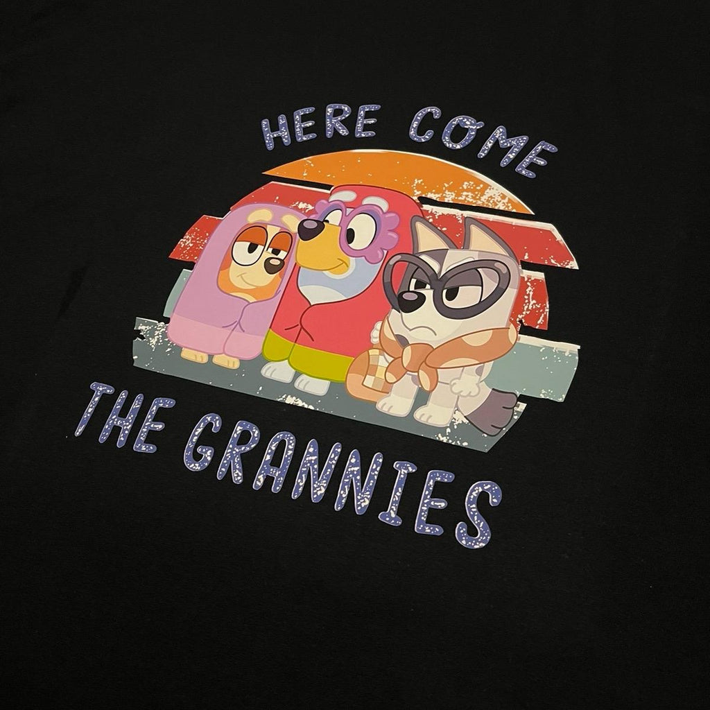 Here come the grannies adult unisex bluey inspired Tshirt Cotton Menswear Top Man Casual Shortsleeve graphic  tee