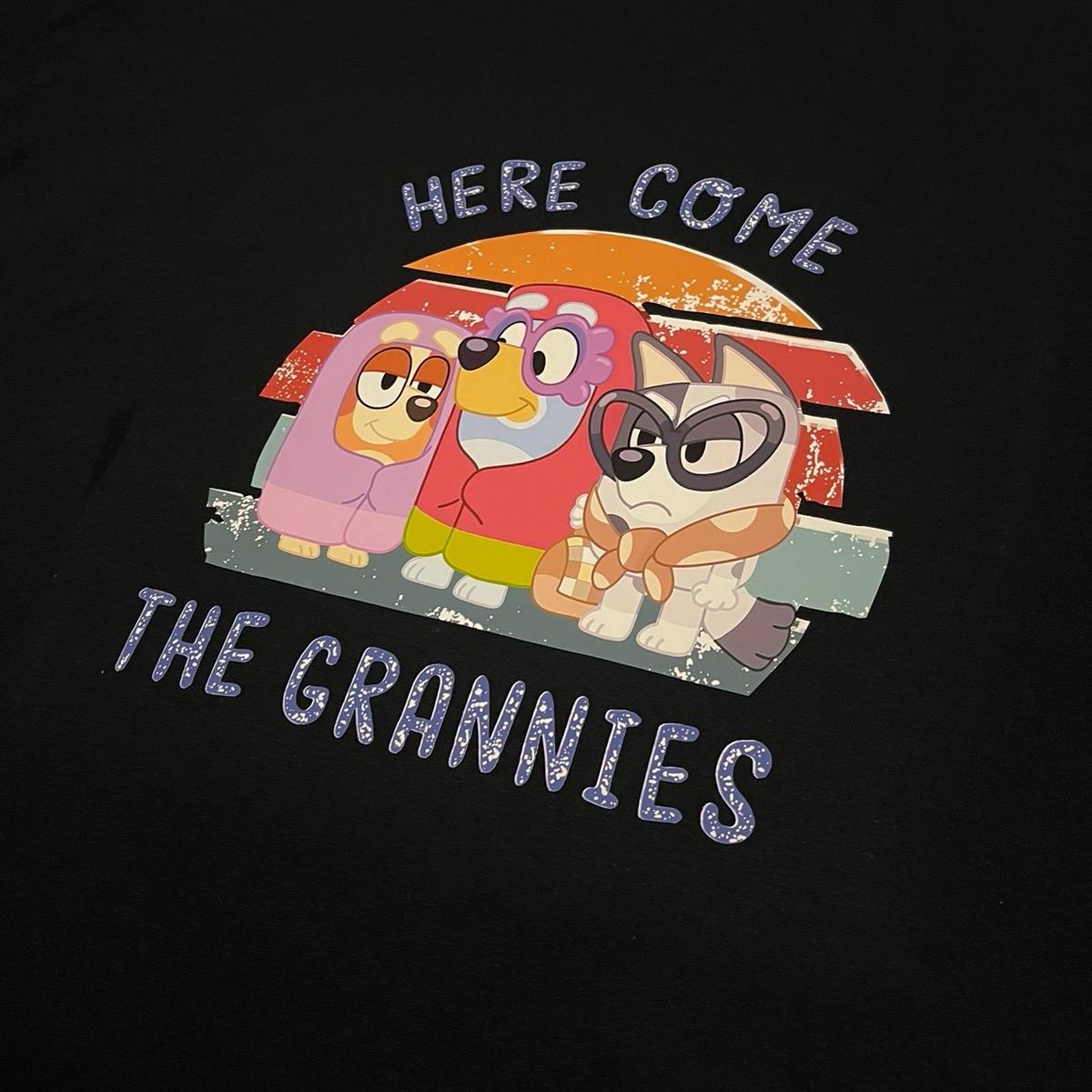 Here come the grannies adult unisex bluey inspired Tshirt Cotton Menswear Top Man Casual Shortsleeve graphic  tee