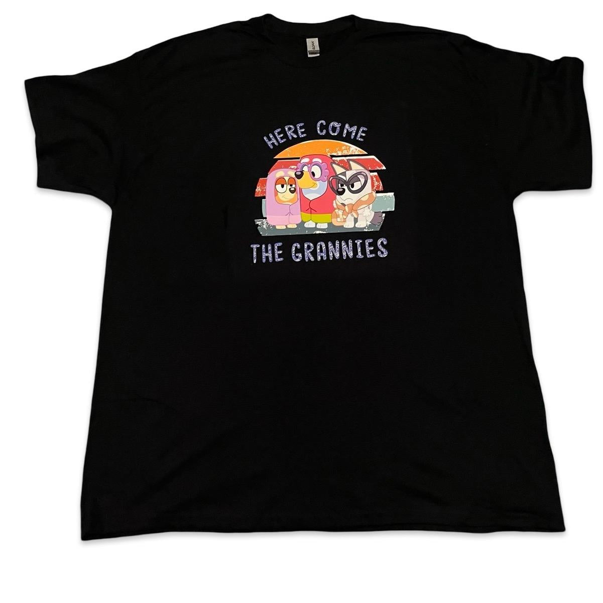 Here come the grannies adult unisex bluey inspired Tshirt Cotton Menswear Top Man Casual Shortsleeve graphic  tee