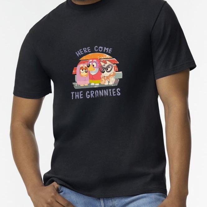 Here come the grannies adult unisex bluey inspired Tshirt Cotton Menswear Top Man Casual Shortsleeve graphic  tee