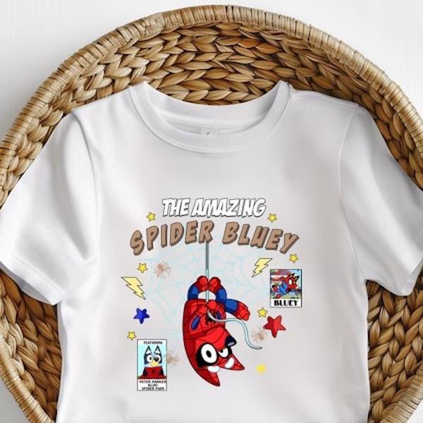 Spider bluey tshirt kids unisex top cotton toddler  graphic baby tees