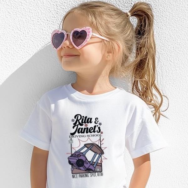 Rita and Janet’s Driving school Girly with flowers T-Shirt kids top Bluey gift nice parking spot Rita graphic  tee