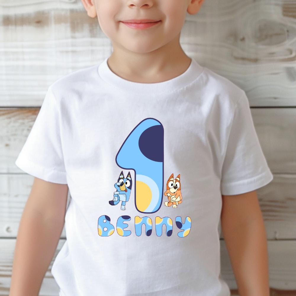 customised / personalised  birthday number bluey child tshirt kids unisex design gift tee toddler boy or girl