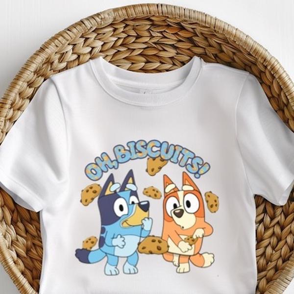 Oh biscuits Bluey Inspired   Tee T-Shirt for Kids, Unisex Top toddler  graphic baby tees