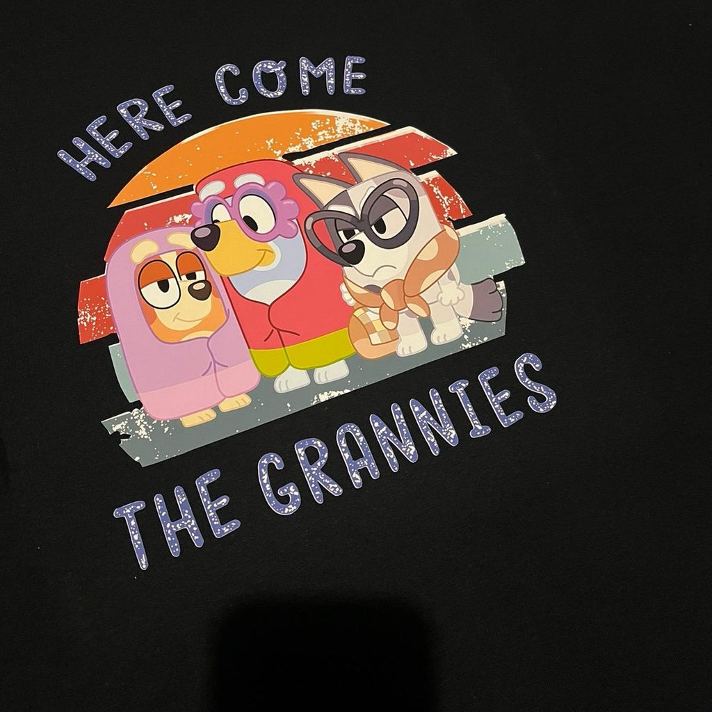 Here come the grannies adult unisex bluey inspired Tshirt Cotton Menswear Top Man Casual Shortsleeve graphic  tee