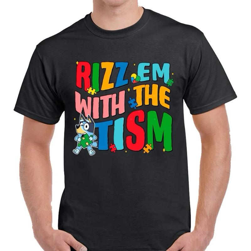 Bluey Inspired rizz em with the tism Graphic Tee for Men - Gildan 5000 Heavyweight Cotton - Soft printed  tshirts meme shirts printing t
