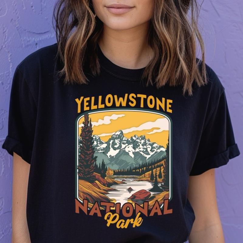 Yellowstone national park Top Womenswear Tshirt graphic  tee  women's shirts teeshirt