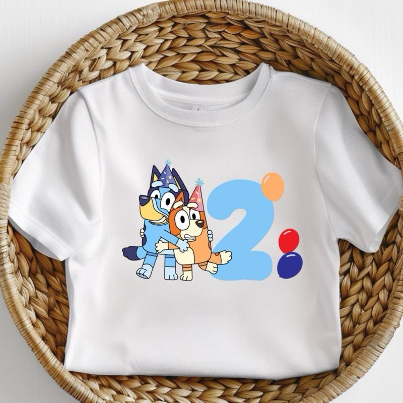 Bluey and bingo birthday unisex number boy cute celebration milestone kids Tshirt cotton toddler boy cute