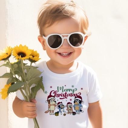 Merry Christmas Bluey Heeler family kids unisex tshirt matching family