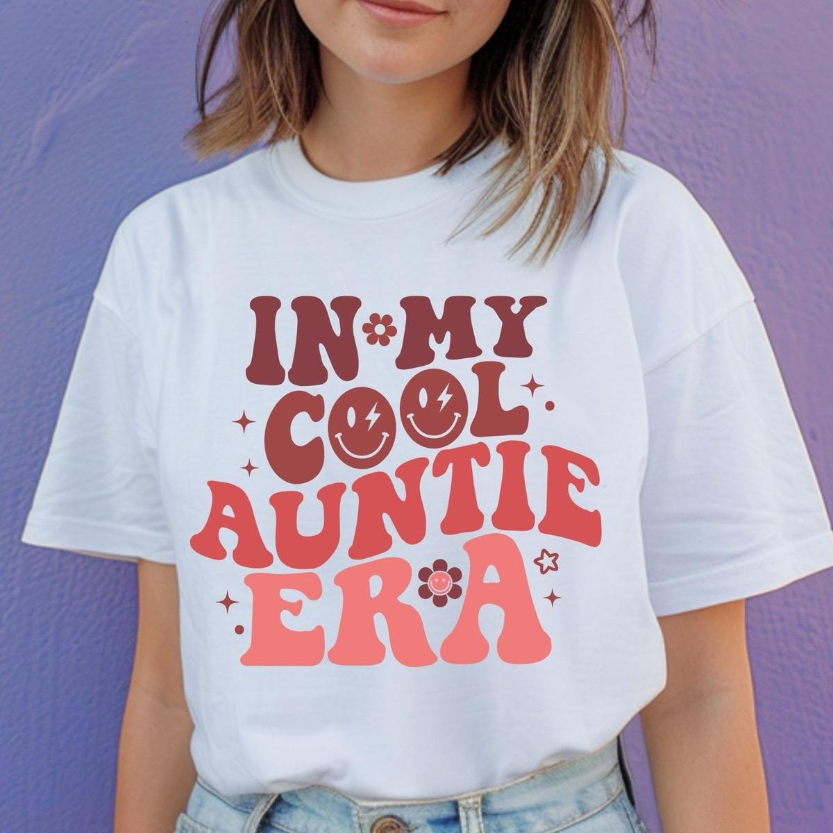 In my cool auntie era pink smiley Top Womenswear Tshirt gift graphic tee women's shirts slogan  shirt