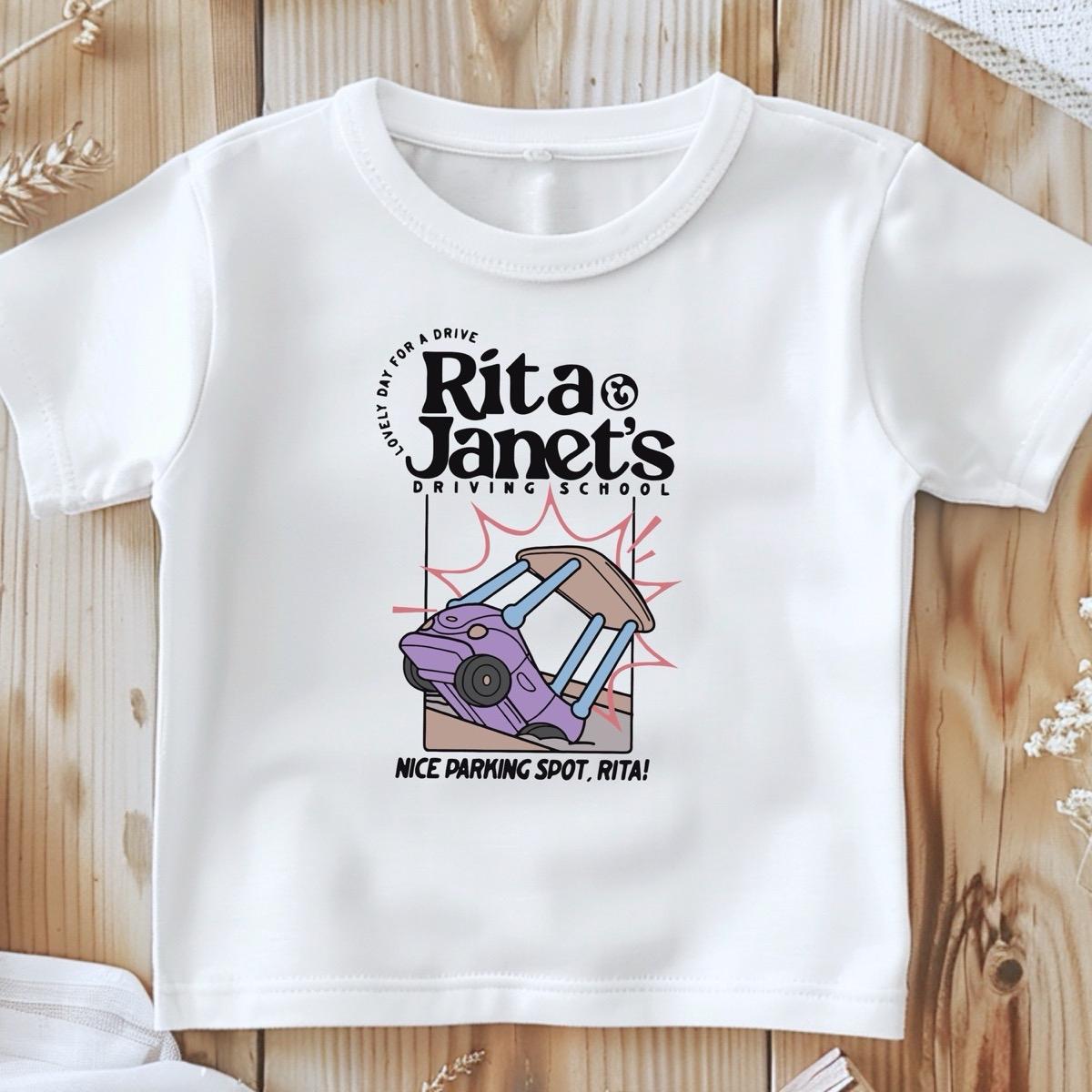 Rita and Janet’s driving school Bluey inspired unisex design nice parking spot Rita toddler  graphic baby tees