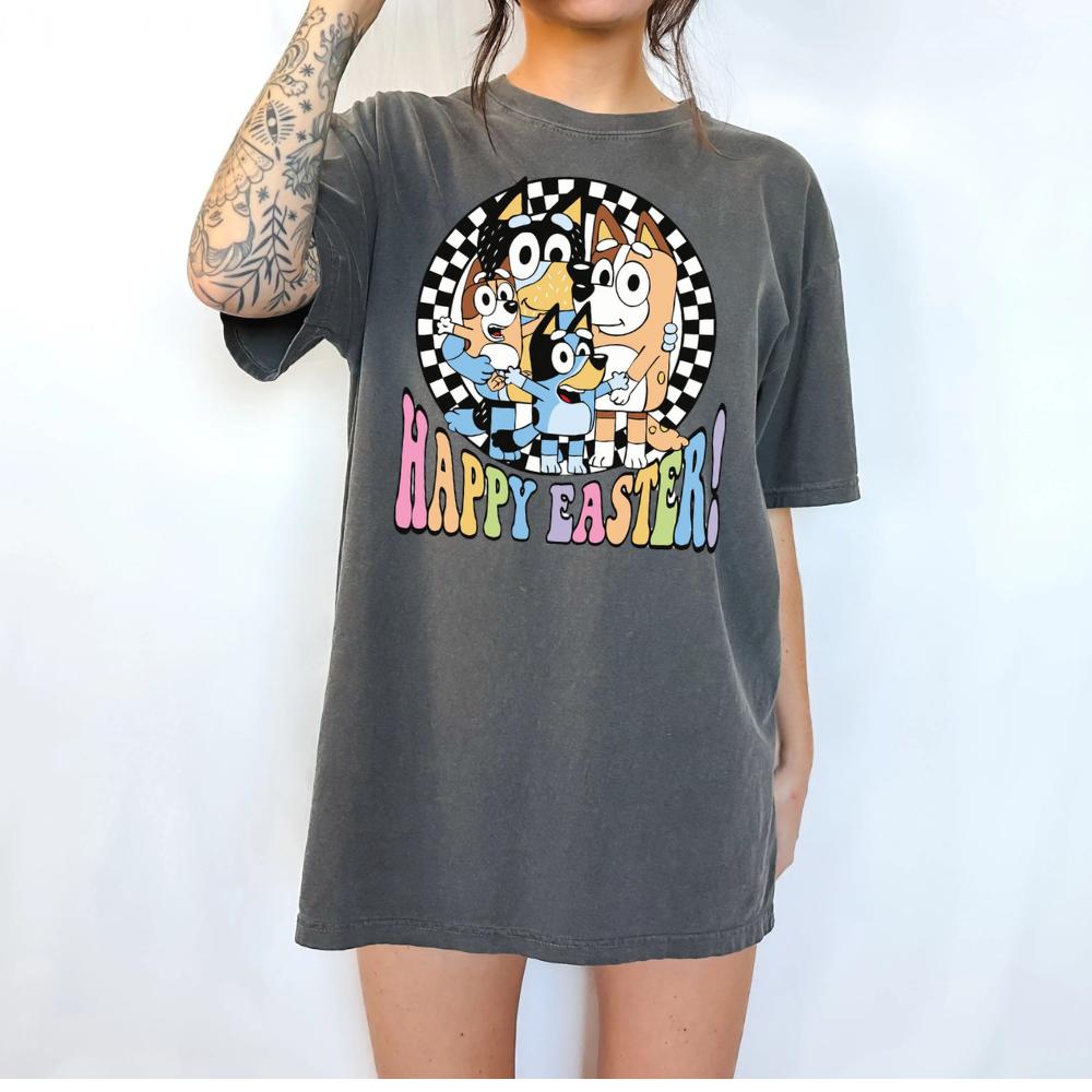 happy easter bluey family  Womenswear Tshirt graphic  tee  women's shirts teeshirt  tops slogan gift