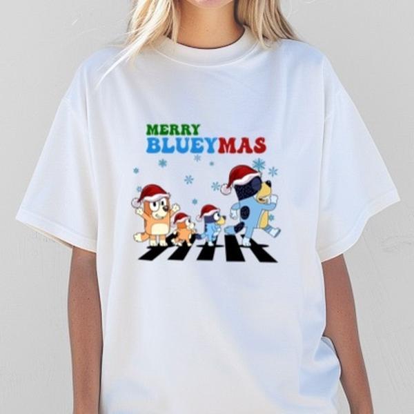 Merry blueymas bluey Christmas unisex adults Tshirts matching Cotton Womenswear menswear