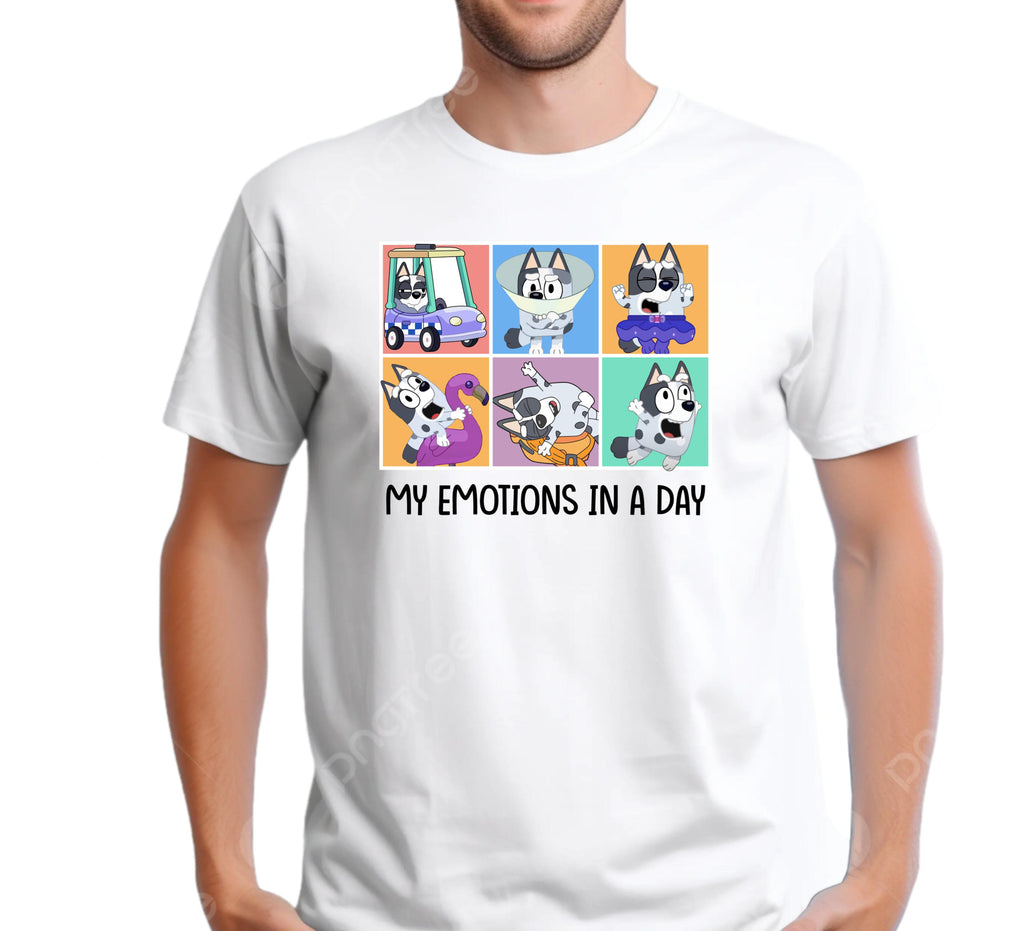 Muffin my emotions in a day  bluey inspired dog T-Shirt Menswear Top Casual Cotton dad gift printed tshirt business printed  t-shirt graphic  shirt design