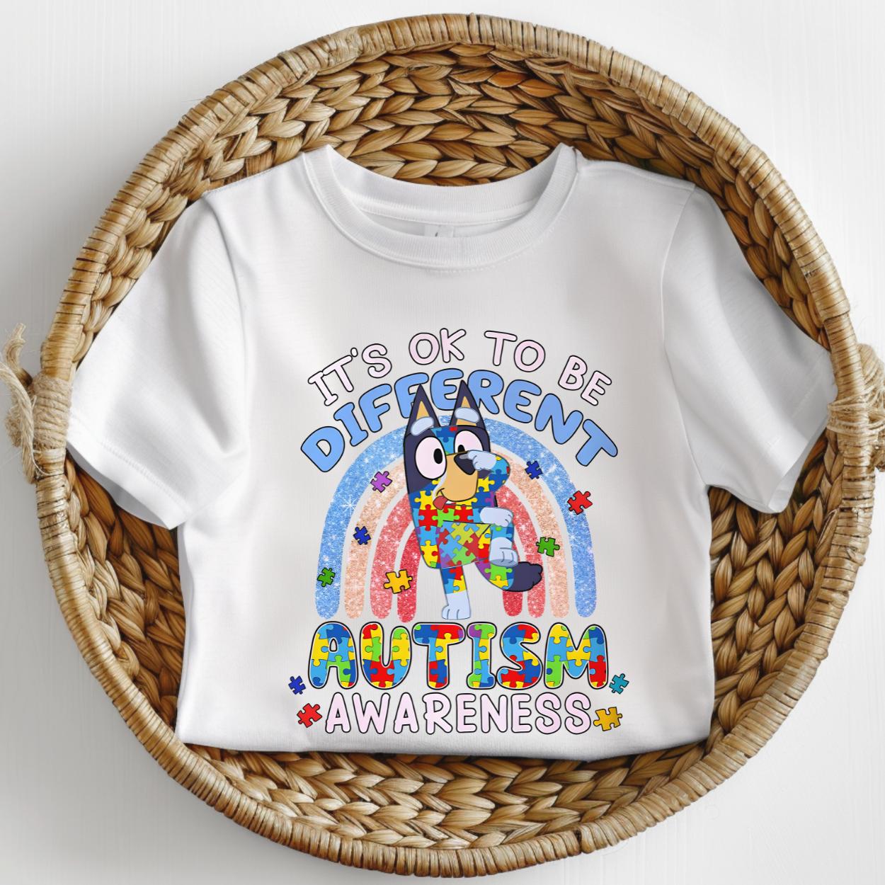 its ok to be different autism awareness bluey child tshirt kids unisex design gift tee toddler boy or girl